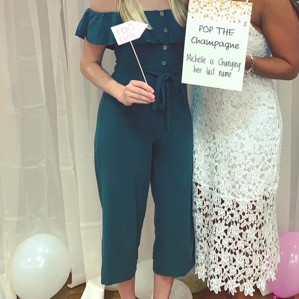 Lulus June Bloom Dark Green Off-the-Shoulder Culotte Jumpsuit